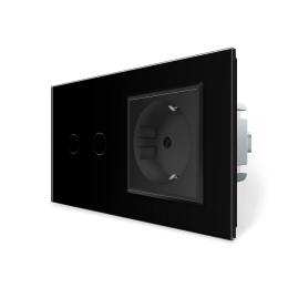 Розумний сенсорний EC вимикач 2 сенсора 1 розетка Livolo чорний скло (VL-M7FC2Z2/FCTC16A-2BP)