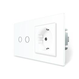 Розумний сенсорний EC вимикач 2 сенсора 1 розетка Livolo білий скло (VL-M7FC2Z2/FCTC16A-2WP)