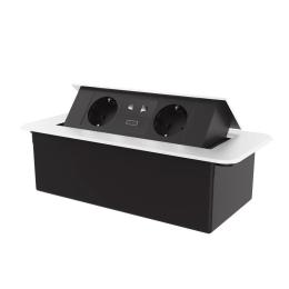 Розетка меблева подвійна з USB та універсальною розеткою 2 в 1 чорні в білому (VL-SHS013-2TC-T25-UA-BP-W)