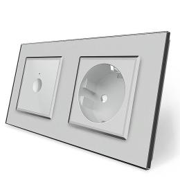 Сенсорний прохідний вимикач Sense 1 сенсор 1 розетка сірий скло Livolo (VL-C7FC1S/FCTC16A-4IP)