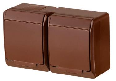 2-місна розетка Elektro-Plast Hermes 0325-06 з кришкою (коричнева)