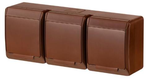 Тримісна розетка Elektro-Plast Hermes 0326-06 з кришкою (коричнева)