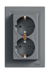 Подвійна розетка Schneider Electric Asfora EPH9900162 з заземленням (сталь)