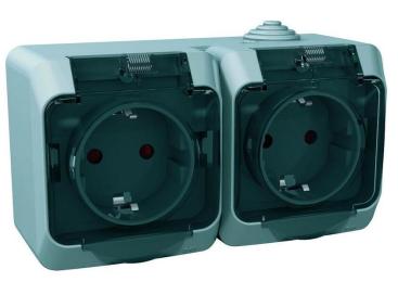 Розетка подвійна з заземленням сіра Cedar Plus