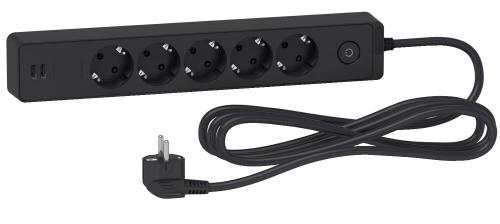 Подовжувач Schneider Electric ST945U3B на 5 гнізд і 2хUSB (3м) чорний