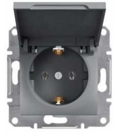 Розетка одинарна і кришкою без рамки сталь Asfora, EPH3100162