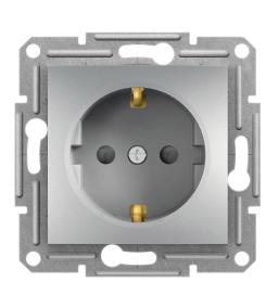 Розетка одинарна з захисними шторками без рамки алюміній Asfora, EPH2900261