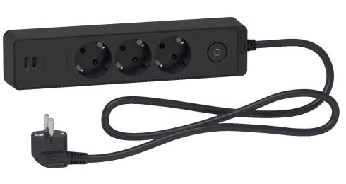 Подовжувач Schneider Electric ST943U3B на 3 місця і 2хUSB (3м) чорний