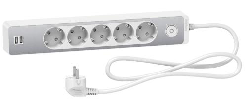 Подовжувач Schneider Electric ST945U1WA на 5 гнізд і 2хUSB (1,5м) алюміній