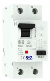 Пристрій захисного відключення (Диференціальне реле) SEZ PFB2 25/0,03 2 P (PFB2_25/0.03)