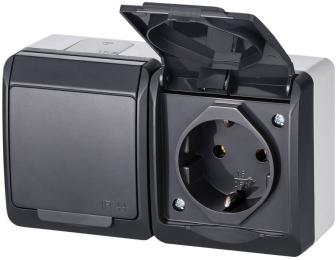 Розетка подвійна з кришкою Elektro Plast 0325-7 Hermes 2 IP44 антрацит