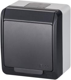 Розетка із заземленням з кришкою Elektro Plast 0324-7 Hermes 1 IP44 антрацит