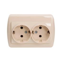 Розетка 2-на з заземленням крем закритий корпус DEMET Lezard 711-0300-127