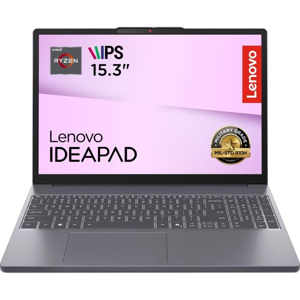 Ноутбук Lenovo 15.3 IdeaPad Slim 3 15ARP10 WUXGA IPS/Ryzen 7 170/16GB/512SSD/UMA/Radeon 680M/DOS/Luna Grey (83K700TNRA)
