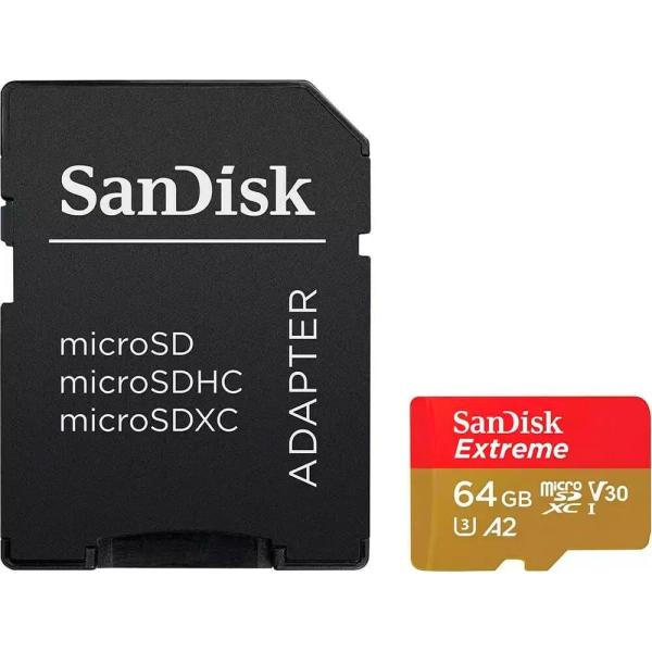 Карта пам'яті Sandisk 64GB microSDXC Extreme for Action Cams and Drones + SD Adapter + 1 year Rescue (SDSQXAH-064G-GN6AA)