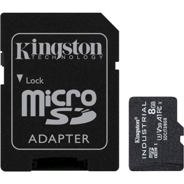 Карта пам'яті Kingston 8GB microSDHC Industrial C10 A1 pSLC Card + SD Adapter SDCIT2/8GB (SDCIT2/8GB)