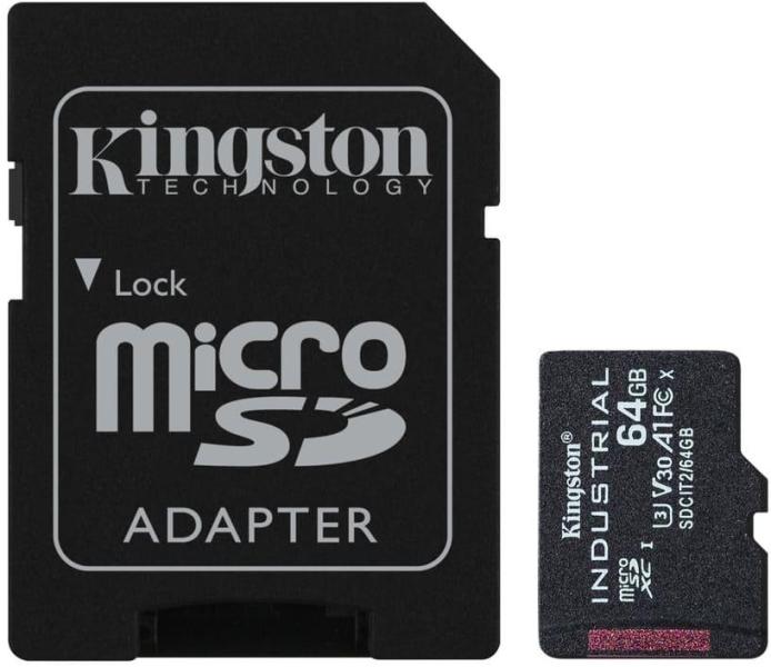 Карта пам'яті Kingston 64GB microSDXC Industrial C10 A1 pSL C Card + SD Adapter SDCIT2/64GB (SDCIT2/64GB)