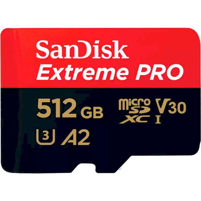 Карта пам'яті Sandisk 512GB microSDXC C10 UHS-I U3 R200/W140MB/s Extreme Pro V30 + SD (SDSQXCD-512G-GN6MA)