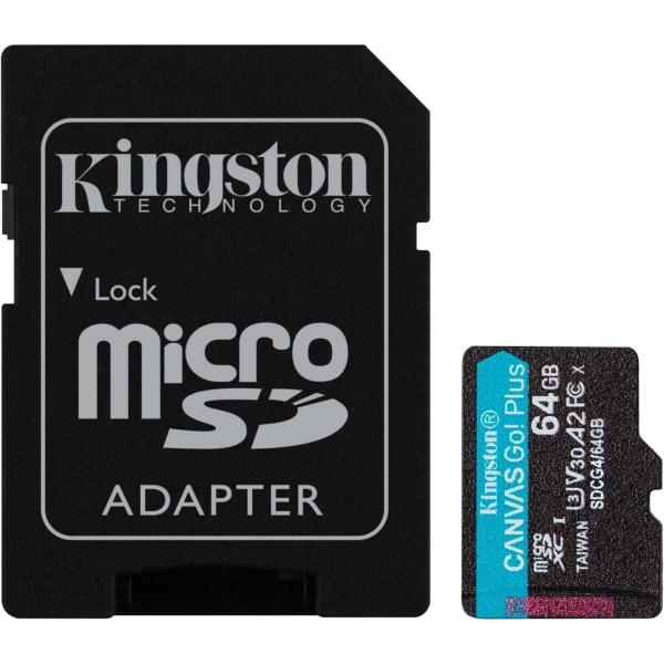 Карта пам'яті Kingston microSD 64GB C10 UHS-I U3 A2 V30 R200MB/s + SD (SDCG4/64GB)