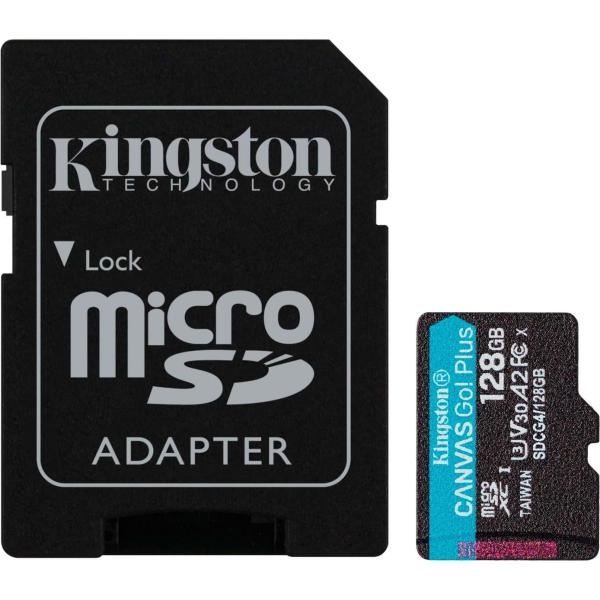 Карта пам'яті Kingston microSD 128GB C10 UHS-I U3 A2 V30 R200MB/s + SD (SDCG4/128GB)
