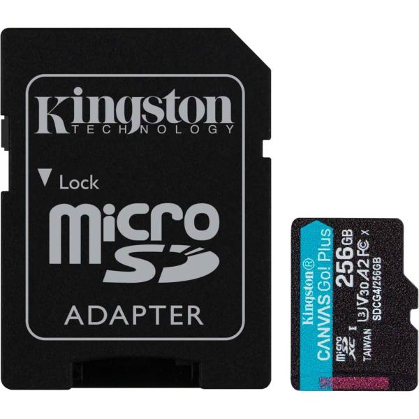Карта пам'яті Kingston microSD 256GB C10 UHS-I U3 A2 V30 R200/W160MB/s + SD (SDCG4/256GB)