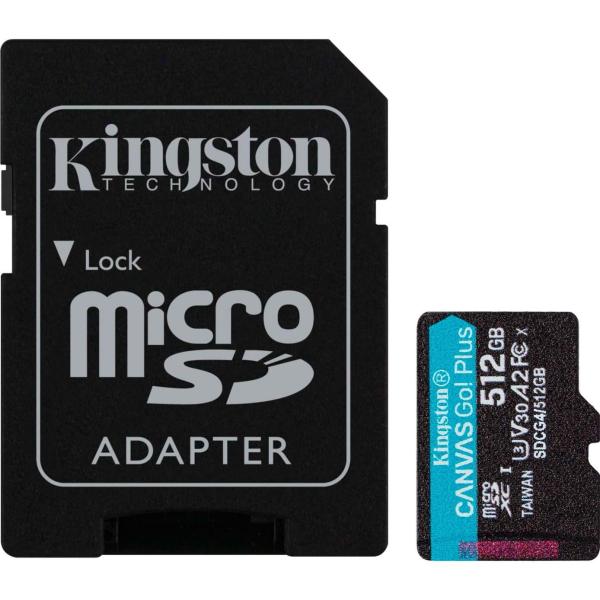 Карта пам'яті Kingston microSD 512GB C10 UHS-I U3 A2 V30 R200/W160MB/s + SD (SDCG4/512GB)