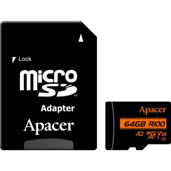 Карта пам'яті Apacer 64GB microSDXC UHS-I/U3 Class 10 + SD адаптер (AP64GMCSX10U8-R)