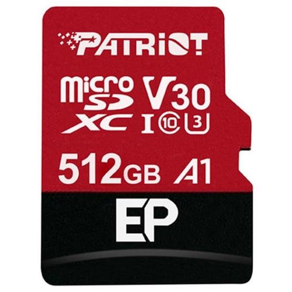 Карта пам'яті Patriot microSDXC (UHS-1 U3) EP Series 512Gb class 10 V30 (R-100MB/s, W-80MB/s) (adapter SD) (PEF512GEP31MCX)