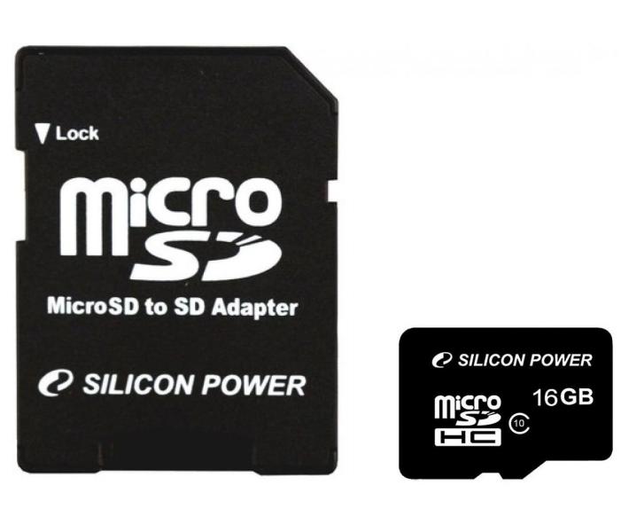 Карта пам'яті Silicon Power MicroSDHC card 16G C10 + adapter (SP016GBSTH010V10SP)