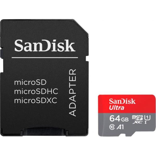 Карта пам'яті Sandisk 64Gb microSDXC (UHS-1) Ultra class 10 A1 (140Mb/s) (adapter SD) (SDSQUAB-064G-GN6IA)