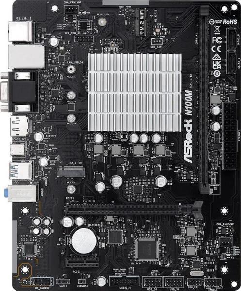 Материнська плата ASRock N100M (N100M) (Integrated CPU, SoC, Micro-ATX)