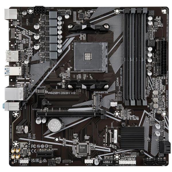 Материнська плата GIGABYTE A520M DS3H V2 (A520M DS3H V2) (Socket AM4, AMD A520, Micro-ATX)