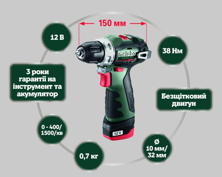 Акумуляторний безщітковий дриль-шурупокрут Metabo PowerMaxx BS BL (601721500), фото 5