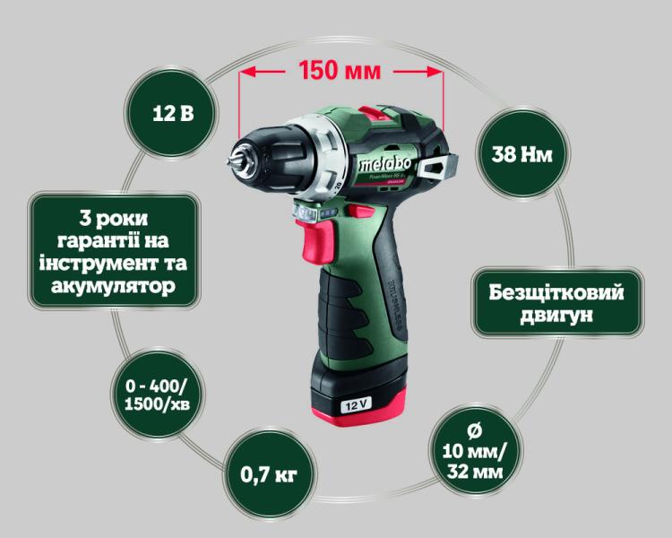 Акумуляторний безщітковий дриль-шурупокрут Metabo PowerMaxx BS BL (601721500), фото 15