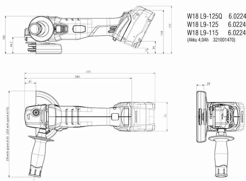 Акумуляторна кутова шліфувальна машина Metabo W 18 L 9-125 Quick (602249960)