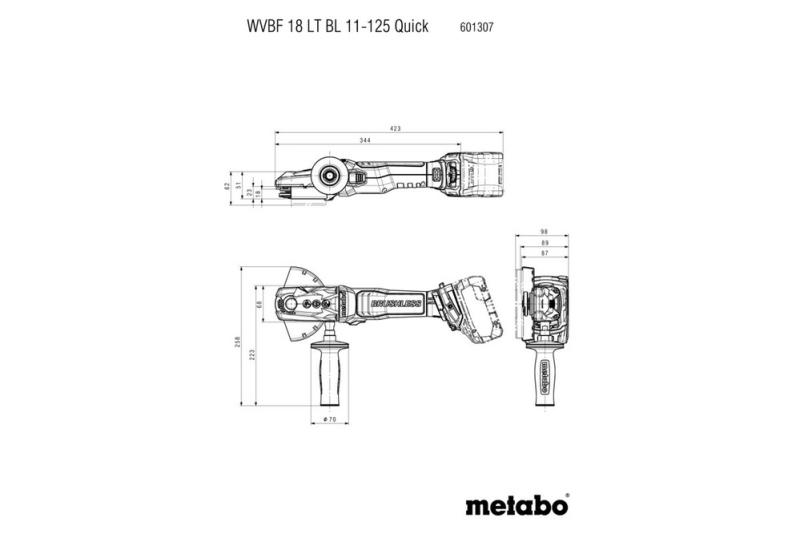 Акумуляторна кутова шліфмашина Metabo WVBF 18 LT BL 11-125 Quick (601307840) (без АКБ та ЗП), фото 7