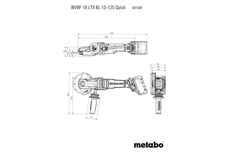 Акумуляторна кутова шліфмашина Metabo WVBF 18 LTX BL 15-125 Quick (601308840) (без АКБ та ЗП), фото 9