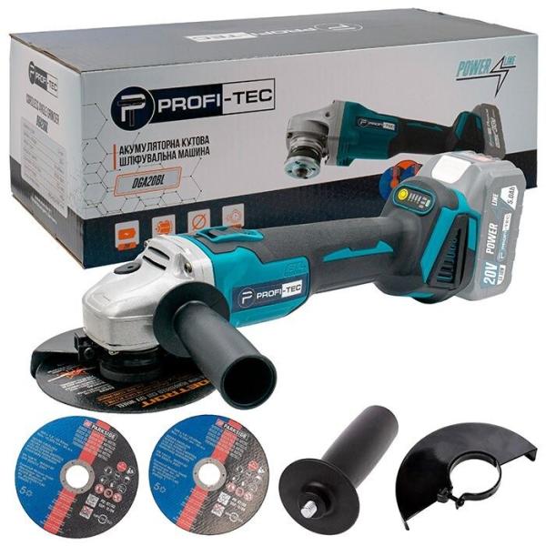 Акумуляторна кутова шліфувальна машина PROFI-TEC DGA20BL (005940) (без АКБ та ЗП), фото 8