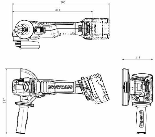 Акумуляторна кутова шліфувальна машина Metabo WB 18 LT BL 11-125 Quick (613054850) (без АКБ та ЗП), фото 3