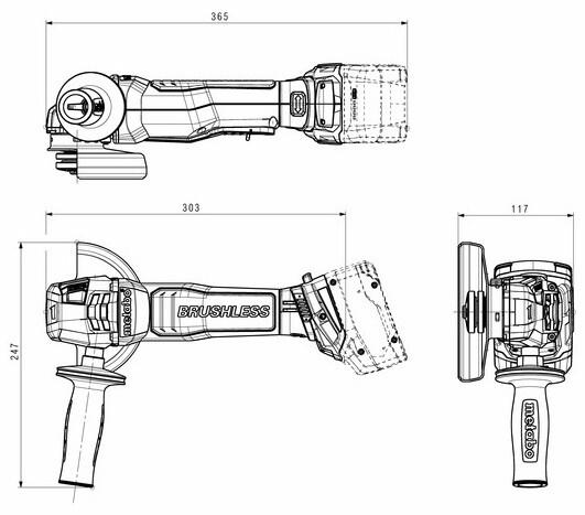 Акумуляторна кутова шліфувальна машина Metabo WPB 18 LT BL 11-125 Quick (613059850) (без АКБ та ЗП), фото 11