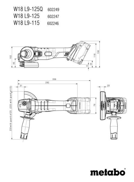 Акумуляторна кутова шліфмашина Metabo W 18 L 9-125 Quick (602249840) (без АКБ та ЗП), фото 4